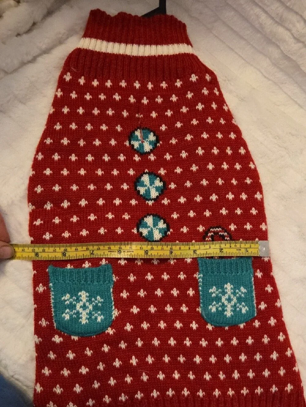 Pet Posse Red Knit Pet Sweater with White Stitch Detail
